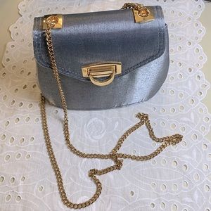 Dove Gray Satin Evening Bag Gold Shoulder Chain
